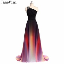JaneVini 2019 Chic Gradient Long Prom Dresses Robe de Soiree Beaded One Shoulder A Line Floor Length Chiffon Formal Party Gowns 2024 - buy cheap