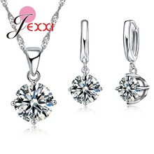 Wholesale Pretty 925Sterling  Women Jewelry Set Austrian Crystal Round CZ Crystal  Pendant Necklace Earrings 2024 - buy cheap