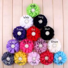 3 "16 cores Chique Fluffy Chiffon Flores Com Strass Botão de Pérola Flores de Tecido Para Crianças Headbands Grampo de Cabelo 50 pçs/lote 2024 - compre barato