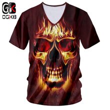 OGKB Fashion Tee Shirt Homme V Neck 3D Print Flame Skull T-shirts Men's Summer Top Casual Slim Fit Short Sleeve Tshirt Harajuku 2024 - buy cheap