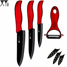 New year ceramic knife set 3" paring 4" utility 5" slicing knife peeler black blade+red handle XYj New Year gift kitchen knife 2024 - buy cheap