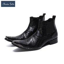 Botas de cuero auténtica para hombre, botines de punta cuadrada, estilo Chelsea, británico, para fiesta, vaquero, para Otoño e Invierno 2024 - compra barato