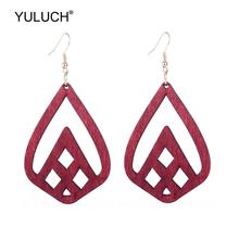 YULUCH-pendientes colgantes de gota de agua para mujer, joyería de madera roja y negra, joyas bohemias llamativas para mujer, regalos de fiesta 2019 2024 - compra barato