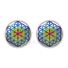 Pendientes de tuerca OM Yoga para mujer y niña, joyas geométricas sacadas de cúpula de cristal, Mandala de Chakra clásico, 12mm, regalo 2024 - compra barato