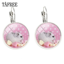 TAFREE Hamster Clip Earrings Fashion Silver Color Glass Cabochon Dome Handmade Art Pattern Women Girls Friendship Jewelry QF528 2024 - buy cheap