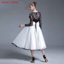 Ballroom Dance Suit 2018 New Lace Long Sleeves Tops+Big Swing Skirt 2Pcs set For Women Waltz Tango Latin Dancing Practice Wear 2024 - buy cheap