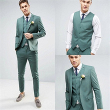 Traje Formal de novio para hombre, hecho a medida esmoquin verde, 3 piezas, a la moda, a medida, ajustado, para bodas (chaqueta + chaleco + Pantalones) 2024 - compra barato