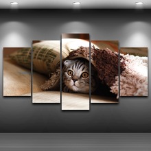 Canvas Art Printed Poster Wall Modular Picture 5 Panels Animal Cat Home Decoration Living Room Modern Paintings Artworks 2024 - buy cheap