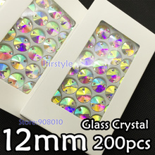 200pcs/box 12MM round Rivoli Sew on Rhinestone Crystal AB Color Flatback 2 holes sewing Crystal buttons Free Shipping 2024 - buy cheap