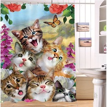 Lb 180*180 12 ganchos à prova dcute água bonito engraçado gatos flor borboleta cortina de chuveiro do banheiro cortinas tecido para banheira decoração casa 2024 - compre barato