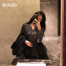 RUGOD 2020 Spring Women Midi Dress Fashion  Casual Mesh Patchwork Cake Dress Women Sexy V-neck Sequined Jumper Dress Party Dress 2024 - buy cheap