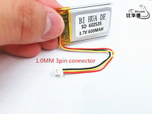 Li-po 1,0 мм 3-контактный разъем литий-полимерная модель 602536 602535 600 мАч 3,7 В литий-полимерный аккумулятор MP3 MP4 GPS разъем 2024 - купить недорого
