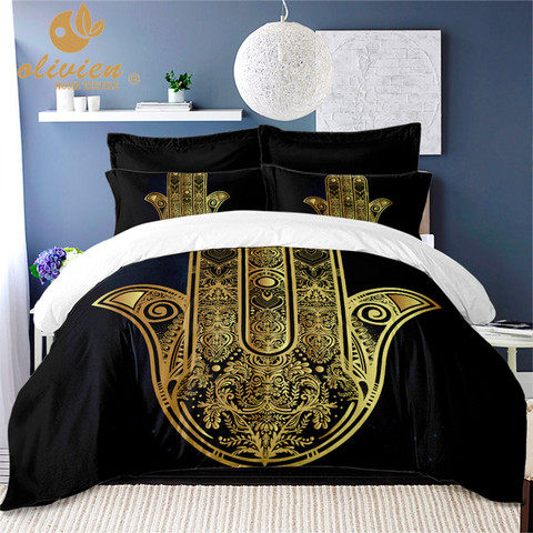 Hamsa Hand Bedding Sets Black And Gold, Gold King Size Bedding