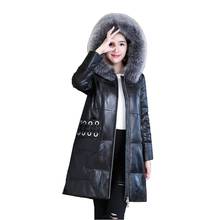 Luxury Genuine Sheepskin Leather Suede Coat Jacket Fox Fur Hoody Autumn Winter Women Slim Outerwear Coats LF4255 2024 - buy cheap