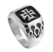 Size 8-14 Cool 316L Stainless Steel Fashion Cool Flame Cross Ring Vintage Mens Biker Rider Flame Ring 2024 - buy cheap