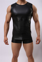 HOT Men Sexy Leather Vest Men's Sexy Vest Faux Leather Solid Color Black Male Tank Tops Underwear Slim Gay Wear High Quality 2024 - buy cheap