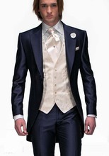 Slim Fit Groom Tuxedo Navy Blue Groomsmen Peak Lapel Wedding/Dinner Suits Best Man Bridegroom (Jacket+Pants+Tie+Vest) B519 2024 - buy cheap