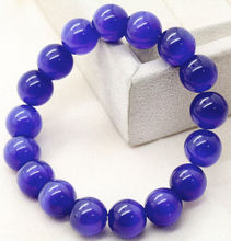 Free shipping >>>>>>Beautiful Handmade 12mm Blue Cat's Eye Round Beads Bangle Bracelet 2024 - buy cheap