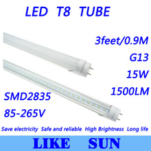 Free shipping 100pcs/lot high quality T8 3feet 900mm 15w SMD2835 G13 1500lm 85-265V warm white/cool white led tube light 2024 - buy cheap