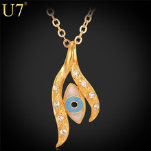 U7 уникальное ожерелье с голубым глазом, модное ожерелье Стразы золотого цвета, модные ювелирные изделия на удачу, ожерелья с подвесками, оптовая продажа P445 2024 - купить недорого