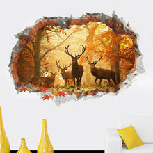 50*70cm Forest Deer Wall Stickers 3D Vivi Effect d Wall Decals Poster Mural Living Room Bedroom Home Decor Christmas Decoration 2024 - buy cheap