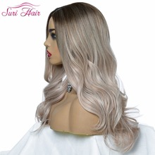 Sui peruca feminina ondulada de cabelo sintético, peruca longa 3 cores para cosplay, ombré, marrom, cinza, loiro, mix, densidade 130%, tamanho médio 2024 - compre barato