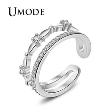 Модное циркониевое кольцо UMODE для женщин, ювелирные изделия из белого золота, Открытое кольцо-манжета, усилитель, защитные кольца, женское модное кольцо, подарок AUR0430 2024 - купить недорого