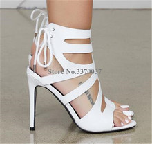 Women Fashion Suede Leather Stiletto Heel Sandals White Back Lace-up Cut-out High Heel Sandals Dress Heels Party Shoes 2024 - buy cheap