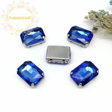 Classic Light Sapphire Rectangle Glass Crystal sewing rhinestones with silvery claw Diy wedding dress accessories Free shipping 2024 - buy cheap