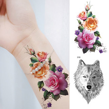 Temporary Tattoo Watercolor Women Lotus Fake Tattoo Stickers Men Black Sketch Forest Wolf Water Transfer DIY Tatoos Rose Flower 2024 - buy cheap
