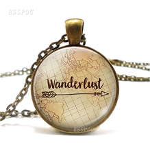 Wanderlust Necklace Pendant Wanderlust Jewelry Retro Style Glass Necklace Pendant Gift for Runner and Traveler 2024 - buy cheap