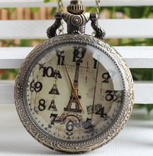 Модный стеклянный чехол Эйфелева башня дизайн циферблата кулон карманные часы с цепочкой ожерелье Бесплатная доставка подарок женщина 2024 - купить недорого