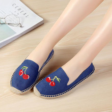 Embroidered Cotton Fabric Flat Shoes Women 2019 Lady Comfort Hemp Slip On Flat Loafers Shoes Pregnancy Shoes Alpargatas De Mujer 2024 - buy cheap