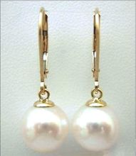 Hot selling free shipping********2 Pair HOT AAA 10MM natural south sea white shell pearl earrings SOLID GOLD MARKED 2024 - buy cheap