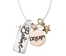 2015 new style Inspirational Tri Colored plating Silver with Yellow, Rose Gold Flashed Dream and Believe Charm Pendant Necklace 2024 - buy cheap