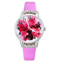 Reloj de pulsera de cuero de cuarzo para niños y niñas, cronógrafo de estilo de cristal, rosa roja bonita, dibujos animados, a la moda, JG19 2024 - compra barato