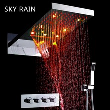 Sistema de cabezal de ducha de 22 pulgadas, juego de ducha LED de Grifería termostática, cascada de lluvia montada en la pared, estilo inteligente 2024 - compra barato