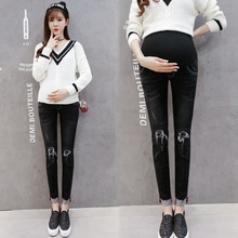 2019 spring and summer high elastic hole black maternity pants pregnant women denim stomach lift pants leggings 2024 - buy cheap