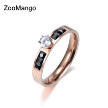 ZooMango Trendy Titanium Steel Find Wedding Rings Micro White/Black Rectangle Cubic Zirconia Engagement Ring For Women ZR18012 2024 - buy cheap