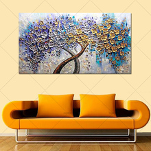 high quality 100% Handmade Modern Abstract flower Canvas Oil Paintings Wall Art Golden Tree Pictures Home Decor For Living Room 2024 - buy cheap