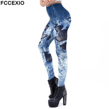 Fccexio 3d impresso azul mar padrão leggings mulheres treino de fitness legging leggins rua plus size alta qualidade calças de treino 2024 - compre barato