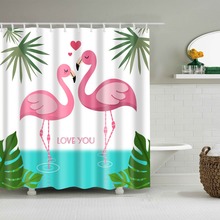 Cortina de chuveiro com estampa criativa flamingo c0543, cortina banheiro lavável, ecológica, à prova d'água com gancho de plástico 2024 - compre barato