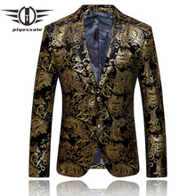 Plyesxale Gold Blazer For Men Luxury Brand Mens Embroidered Blazer Stage Costumes For Singers Slim Fit Wedding Prom Blazers Q51 2024 - buy cheap