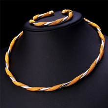 Conjunto de brazalete y gargantilla de dos tonos, regalo para mujeres y hombres, brazalete de Color dorado moderno, conjunto de joyería italiana NH1174 2024 - compra barato