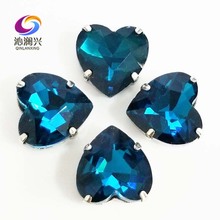 Peacock blue heart shape top quality Glass Crystal claw rhinestones,sew on stone with holes for Diy Clothing accessories SWH14 2024 - buy cheap