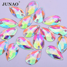 JUNAO-diamantes de imitación de resina de Cristal AB, accesorio grande de 17x28mm, para costura, Parte posterior plana, para decoración de ropa, manualidades 2024 - compra barato