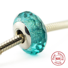 Teal Shimmer Murano Glass Beads Fits Pandora Charms Bracelets 100%  Authentic 925 Sterling-Silver-Jewelry Free Shipping 2024 - buy cheap