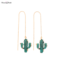 Banny Pink Bohemia Full Rhinestone Cactus Earrings For Women Long Ear Chain Pin Earrings Pendant Stud Earring Brinco 2024 - buy cheap