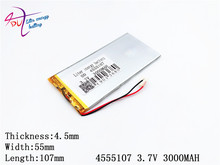Batería de polímero de litio para reproductor GPS, pila de polímero de litio de 4555107 V, 3,7 MAH, 3000MAH, 4555105 para tableta y PC 2024 - compra barato