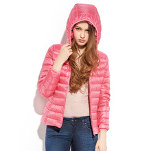 Chaqueta de plumón azul/rosa para mujer, abrigo corto de manga larga, Parka de marca con capucha, chaquetas de tamaño grande 2024 - compra barato